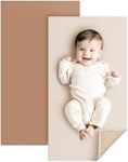 Konssy Vegan Leather Baby Changing Mat, Waterproof, Wipeable & Portable Diaper Changing Pad for Travel or Home, Fits Perfectly in Diaper Bag, 30 x 16 inches (Brown,Oat)