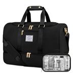 LOVEVOOK Travel Bag Gym Bag for Women, Waterproof Weekend Overnight Holdall Duffle Bags with Toiletry Bag, Shoe Compartment & Wet Pocket, Cabin Carry On Bag Hand Luggage Bag for Travel Sports, Black