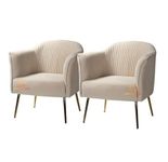 Nature Wood Decor Tufted Barrel Chair (Set of 2) Fabric Velvet Accent Chair for Living Room, Drawing Room, Bedroom & Office (Beige)