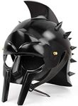 Great Mini Gladiator Maximus Black Helmet - Reenactor Helmet with Leather Strap | Halloween Props for Larpers