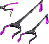 Reacher Grabber Tool, Luxet 32 & 19 Inch Long Steel Foldable Pick Up Stick, Strong Grip Magnetic Tip, Heavy Duty Trash Picker Claw Grabber Tool for Elderly Wheelchair Mobility Aid (2PC-Kit, Pink)