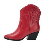 KAYDAY ~MORLEY~ Women's Cowgirl Cowboy Western Stitched Ankle Boots Pointed Toe Short Booties, Red Pu, 4 UK