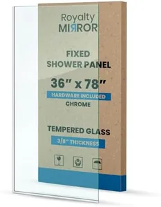 Royalty Fixed Shower Screen - 36" x 78" Frameless 3/8" Clear Tempered Glass Panel with Hardware - Easy Clean Smart Guard Coating - Minimalist Modern Design for Bathroom - Chrome