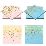 SPOKKI 40 Pieces Blue and Pink Gold Dot Party Napkins, 33x33 cm Disposable Napkins, Birthday Napkins, Wedding Napkins, Cocktail Napkins, Suitable for Family Birthday, Friends Gathering, Company Party