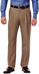 Haggar Men's Mynx Gabardine Pleat-Front Dress Pant with Hidden Expandable Waist, Khaki, 32W x 32L