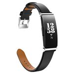 MoKo Strap Compatible with Fitbit Inspire/Inspire HR/Inspire 2, Premium Leather Replacement Band Wristband with Connector for Women Men, Black