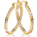 Diamond Hoop Earrings for Women Glitter Rhinestone Round Earrings Crystal Hoop Earrings Loop Earrings for Women Cute Luxury Hoop Bling Earrings for Girls Women (Gold, 36 mm)