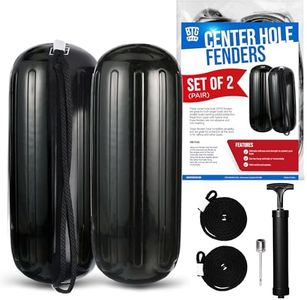 BTG Gear Set of 2 Pack 8" x 20" Hole in The Middle Boat Fenders Bumpers for Docking, w/Free Marine Fender Lines & Pump (Black)