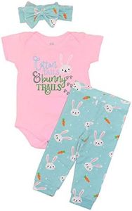 Unique Baby Girls 3 Piece Cotton Tail Bunny Easter Romper Outfit (9m, Cotton)