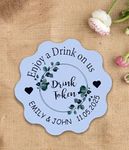 10X Personalised Round Drink Token Tokens Favour Tag Rustic Drink Coupon Voucher Tags Wedding Favour Favor Birthday Baby Shower Special Day Tag DT132r (Standard (5cm))