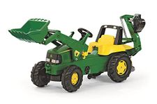 rolly toys | rollyJunior John Deere | Pedal Tractor with Loader and Rear Digger (Backhoe Loader) | 811076, Green