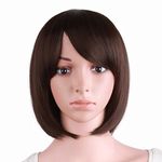 MapofBeauty Bob Short Straight Side Bangs Synthetic Fiber Heat Resistant Hair Party Cosplay Wig (Dark Brown)