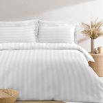 Pizuna 100% Cotton White Satin Stripe Double Duvet Set, 300 Thread Count Long Staple Cotton Quilt Cover Damask bedding set, 200x200 cm Double Duvet Cover with Button Closure (Damask Stripe Bedding)