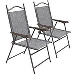 Outsunny Patio Chairs Set of 2, Sports Chairs for Adults, Camping Chairs with Armrest, Breathable Mesh Fabric Seat for Lawn, Grey