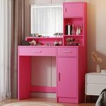 MIRROTOWEL Vanity Desk with LED Light Mirror, Dressing Table with Large Drawer & 3-Tier Storage, Adjustable Brightness 3 Lighting Modes, Modern Makeup Desk for Bedroom, Bathroom, or Living Room