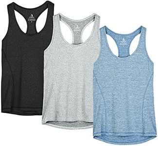 icyzone Workout Tank Tops for Women - Racerback Athletic Yoga Tops, Running Exercise Gym Shirts(Pack of 3)(M, Black/Granite/Blue)