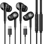USB C Headphones for Samsung S24 (2 pack), Wired Earphones USB C with Mic & In-Line Controls HiFi Stereo USB C Earphones for Samsung Galaxy S23/S22/21, iPhone 16/15 and More