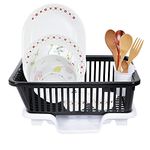 Cutting Edge Durable Kitchen Sink Dish Rack, Drainer Drying Rack Design 1 Washing Basket with Tray for Kitchen, Dish Rack Organizers, Utensils Tools (Black and White)(Small Size)