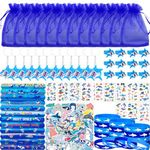 122 Pcs Baby Shark Party Favors, Party Supplies with Goodie Bags Keychains Slap Bracelet Silicone Bracelets Rings Shark Sticker Tattoo Sticker for Baby Shark Birthday Party Favors