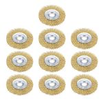 sourcing map 4-Inch Wire Wheel Brush Bench Brass Plated Crimped Steel with 5/8-Inch Arbor Hole 10 Pcs