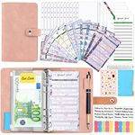 BKNOOU A6 PU Leather Budget Binder with Cash Envelopes,49 PCS Budget Planner Cash Binder Budgeting System 6 Ring,Money Saving Binder Organizer with 12 Budget Envelopes 24 Budget Sheets and Stickers