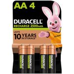 Duracell Rechargeable AA Batteries (Pack of 4), 2500 mAh NiMH, pre-charged, Our No. 1 Longest Lasting Rechargable battery with a 0% plastic 100% recyclable packaging