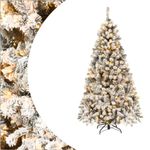 SPOTRAVEL 4.5FT/ 6FT Snow Flocked Christmas Tree, Pre-lit Xmas Tree with 295/600 Branch Tips and 150/250 Warm White LED Lights, Artificial Hinged Holiday Decoration for Festival & Holiday (6FT)