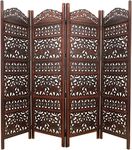 TWOBROS Handmade Handcarved Hinged Foldable Wooden Room Partition/Room Divider for Home/Office Livingroom Bedroom (4 Panel)