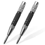 2 Pcs Black Automatic Center Punch, Steel Adjustable One-Handed Spring Impact Loaded Center Hole Punch, Metal Hole Punch Hand Push Tools for Machinists Glass Wood Thin Steel Sheets and More Materials