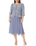 Alex Evenings Women's Plus Size Tea Length Button-Front Jacket Dress, Steel Blue Plus, 14 Plus