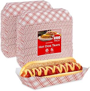 Stock Your Home Checkered Hot Dog Trays (250 Pack) - Retro Red & White Checked Food Boats for Hot Dogs Grease Resistant Checkered Trays - Recyclable & Disposable Paperboard Trays for Hot Dogs