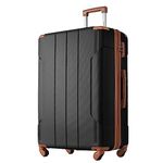 Merax Checked-Large Luggage with Wheels, Hard Shell Suitcase TSA Lock, Carry On Suitcases for Travel Woman Men, Black Brown, 24 Inch, 24 Inch