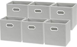 SimpleHouseware Foldable Cube Storage Bin with Handle, 6 Pack, Grey