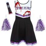 Dead Cheerleader Outfit Women with Cheerleader Pom Poms and Fake Blood - Zombie Cheerleader Halloween Costumes Adult Women - Womens Halloween Costume Adult Cheerleading Outfit Fancy Dress