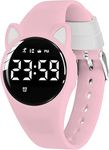 L LAVAREDO Pink Kids Watch Activity Fitness Tracker Digital Steps Counter Girls Watches with Vibrating Alarm Distance Calories Cat Ear Watch Gift for Kids Girls Cat Lovers Cadeaux Montre Enfant Fille