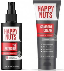 HAPPY NUTS The Refresher Intimate Spray & Aluminum-Free Comfort Cream (Fragrance-Free) 2.25oz Bundle - Complete Ball & Body Cleansing & Odor Defense for Men