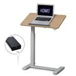 Height Adjustable Laptop Table for Bed & Sofa with Tilt Angle Top, Small Electric Standing Desk on Wheels with Rechargeable Battery, 70x40cm, Portable Adjustable Laptop Desk Sit Stand Desk, Maple