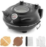 KLAIF 12" Electric Countertop Pizza Oven Indoor With Ceramic Stone, Dual Adjustable Temperature Controls, Includes 4 Pizza Tools, LMC-Black