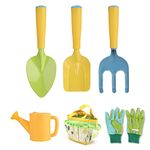 Kids Gardening Tool Set 6 PCS Garden Tools Including Watering Can Gardening Gloves Shovel Rake Trowel Garden Tote Bag Pretend Play Outdoor Indoor Toy Green