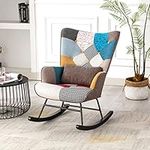 HomeMiYN Rocking Chair for Nursery Patchwork Accent Chair With Soft Lumbar and Wood Legs High Back Rocking Chairs for Balcony Living Room Bedroom