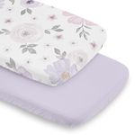 Sweet Jojo Designs Purple Boho Floral Girl Baby Bassinet Sheets Fitted Sheet Set Infant Newborn Nursery Oval Rectangle Hourglass Mattress 2p Lavender Pink White Bohemian Shabby Watercolor Farmhouse