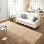 FALARK Soft Beige Runner Rugs for Bedroom, 2x6 ft Bedside Rug Plush Fluffy Carpets, Shag Furry Modern Area Rug Carpet for Living Room Girls Kids Room Nursery Home Decor, Beige