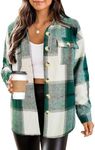 HOTOUCH Shacket Jacket Women Flannel Cropped Plaid Button Down Fall Oversized Fashion Shacket Shirt Coat Green