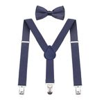 GUCHOL Child Kids Suspenders Bow Tie for Boys and Girls Adjustable Elastic Classic Accessory Sets Age 1 to 13 Year, Navy Blue, 26 INCH (1 - 5 Year)