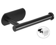 Adhesive Toilet Paper Holder, No Drilling Stainless Steel Toilet Roll Holder, Stick on Wall for Bathroom and RV, Matte Black