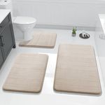 Yimobra 3 Pieces Memory Foam Bath Mat Set, XL, L and U-Shaped Size for Bathroom or Bedroom Rugs, Tub, Contour Toilet Mats, Non-Slip, Soft Comfortable, Super Water Absorption, Machine Washable, Beige