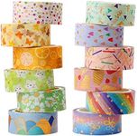 Feelava Washi Tape, 12 Rolls Washi Tape Set, Decorative Washi Tape, Cute Gold Foil Flower, Decorative Masking Tape for DIY Art & Crafts, 15 mm x 3 m