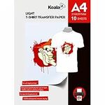 KOALA Premium Inkjet Iron On T Shirt Transfer Paper for White and Light Fabrics x 10 Sheets, A4. Vivid, Long-Lasting Images. Easy to Use