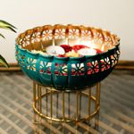 Ekhasa Green Urli Bowl with Stand for Home Décor & Table Decoration | Floating Flowers, Tealight Candles Water Bowl for Diwali Pooja and Other Festivals | Gift for Various Occasions