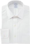 Brooks Brothers Men's Non-Iron Stretch Pinpoint Solid Ainsley Spread Collar Dress Shirt, White1, 15" Neck 32" Sleeve